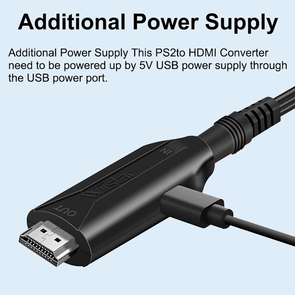 Högkvalitativ, helt ny HDMI-kabel för PlayStation 2 & PlayStation 1-konsol (PS2 & PS1), PS1/PS2 till HDMI-adapter med True RGB Si