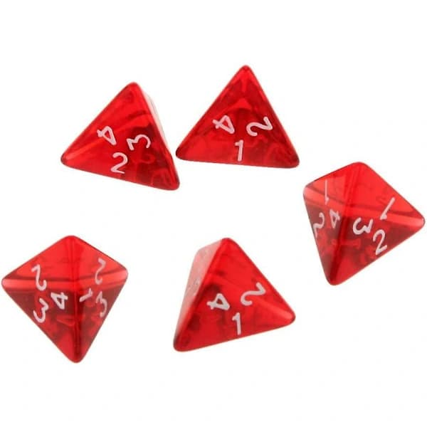 Röda mångfacetterade akryl D&D-tärningar, 4 sidor D4 RPG rollspelstärningar, 65 stycken