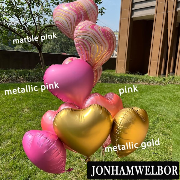 20 st 46 cm Metalliska Rosa Folie Mylar Hjärtformade Ballonger Dekorationer Alla Hjärtans Dag Födelsedag Bröllop Baby Shower Party (Metallisk Rosa)