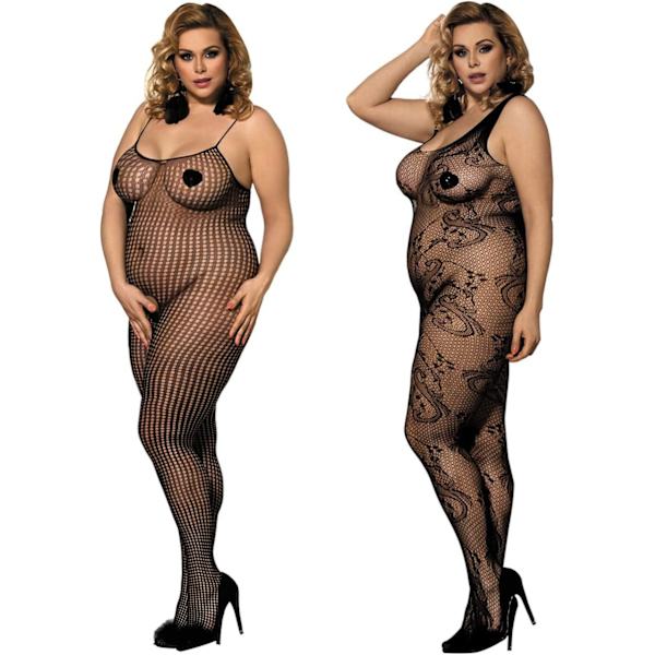 2025 Senaste Modell 2-pack Dam One Size Fisknätsbodystockings Randiga Underkläder Grenlösa Bodysuits Tights Hängslen Svart 2-pack B