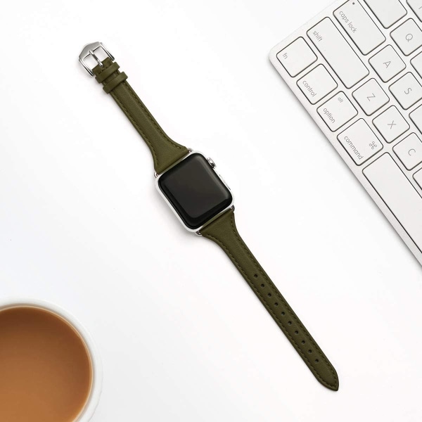 Läderband kompatibelt med Apple Watch Band 38mm 40mm OliveGreen/Silver 38mm 40mm 41mm