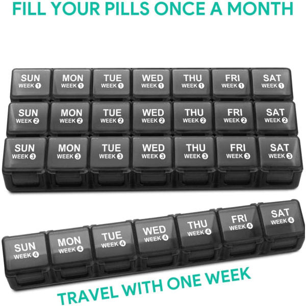 Månatlig Pill Organizer 28-dagars Pill Box organiserad efter vecka White