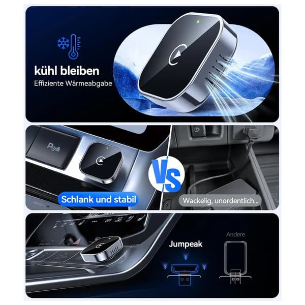 Mini CarPlay Android Biladapter, USB/USB-C til Trådløs Forbindelse, Bil Multimediekonverter, Plug and Play, Kompatibel med iOS og Android Systemer,