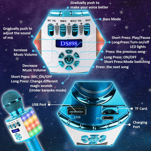 Bluetooth Karaoke Mikrofon Trådlös Mikrofon för Barn