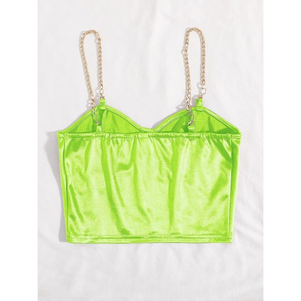 Ärmlös kedja för kvinnor med spaghettibandsfläckar Cami Crop Lime Green XL