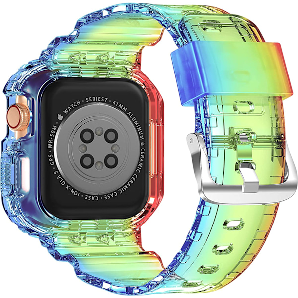 Kompatibel med Crystal Clear Apple Watch-band, 45 mm 44 mm Rainbow 42/44/45mm