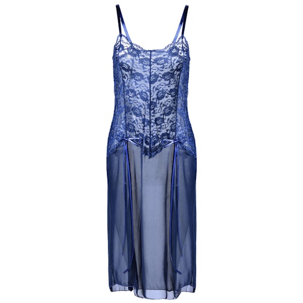2025 Senaste Modell Dam Spetsunderkläder Babydoll Klänning Sexig Rem Genomskinlig Chemise Nattlinne V-ringad Se Igenom Teddy Nattklänning Blå