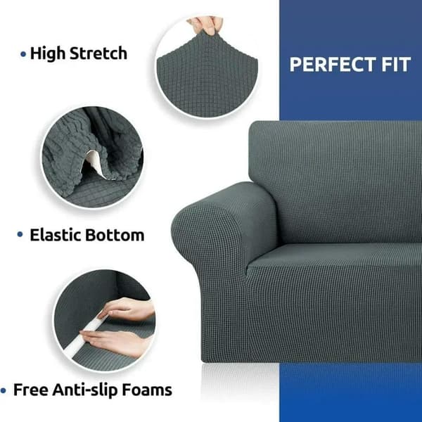 Strekkbart sofatrekk Jacquard Elastisk Møbelbeskytter (Silkeblå Grå)