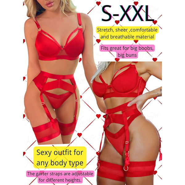 2025 Senaste Modell  Strumpeband Underkläder för Kvinnor, Sexiga Spetsunderkläder, Transparent Matchande 4-Dels Underklädesset S-3XL