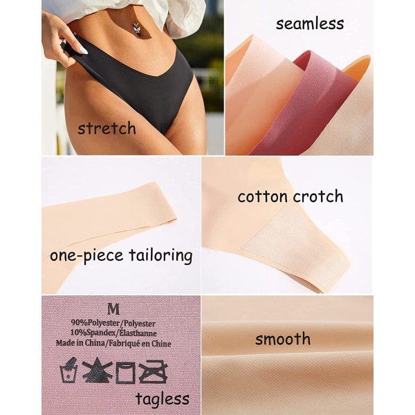 Sömlösa T-backs för Kvinnor Osynliga Underkläder V-Midja Stretch A-9 Thongs Pack L-XL