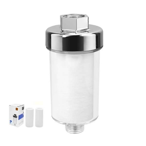 Kalkfilter, GEBAUM 120 mm langt dusjfilter med 2 utskiftbare patroner, antikalk, for dusjkran