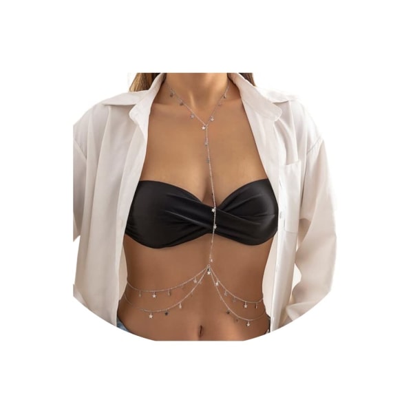 Silver Sexy Body Chain Crossover Thin Bra Bikini Waist Silver-1194