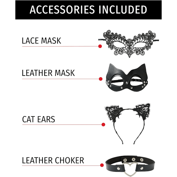 2025 Senaste Modell Läder Catsuit Kostym Bodysuit för Kvinnor 5 Delar Latex Jumpsuit inkluderar 2 Masker, Choker och Kattöron L/XL