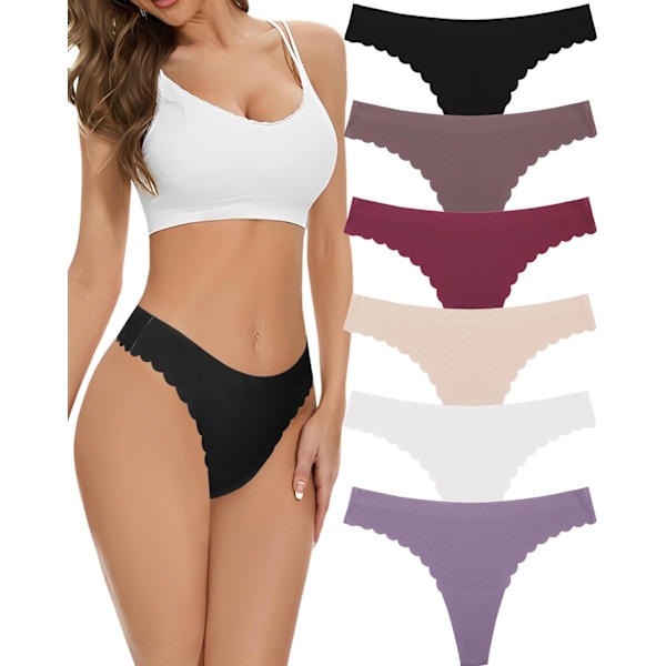2025 Senaste Modell 6-pack Sömlösa Stringtrosor för Kvinnor Osynliga Vågiga Kanter Damstringtrosor Damunderkläder Sexiga S-XL Set--