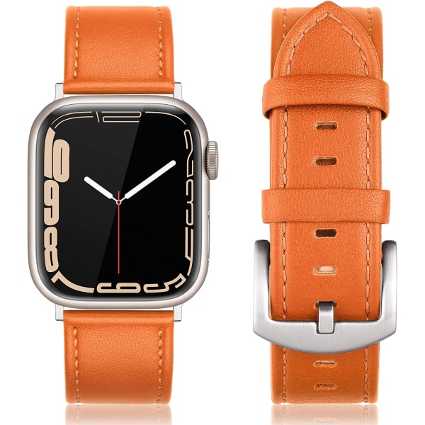 Läderband som är kompatibla med Apple Watch 49mm 45mm 42mm Orange 42/44/45 mm
