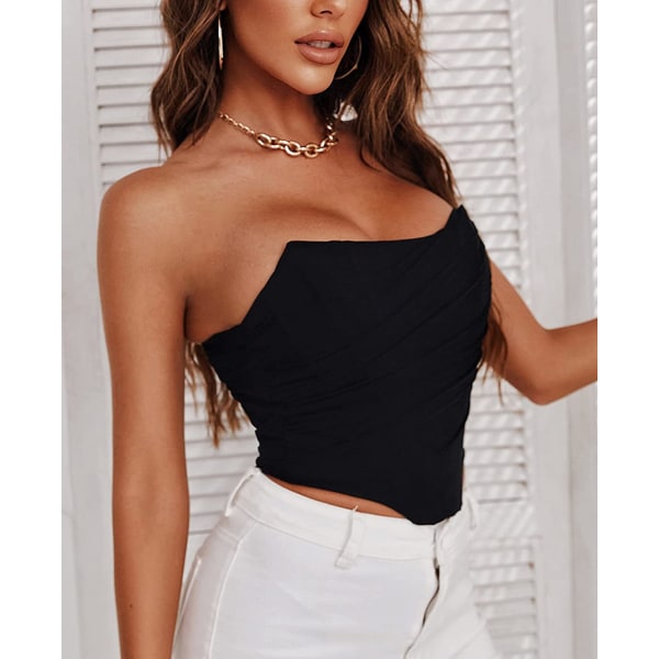 Dam Mesh Bustier Strapless Öppen rygg Crop Top Zip Back Black 4XL