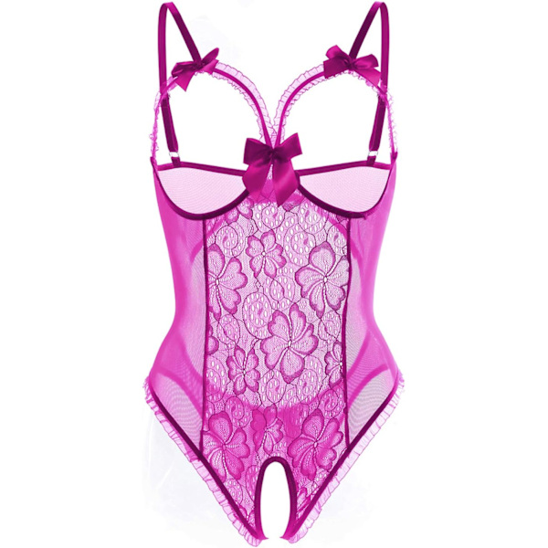 2025 Senaste Modell Underkläder för Kvinnor Sexig Teddy One-Piece Spets Babydoll Bodysuit Nattlinne Plus Size Lila Medium