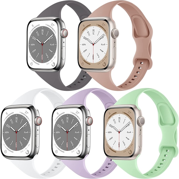 5-pack Silikonband, Slim, Kompatibel med Apple Watch 5PCS 7 38/40/41mm