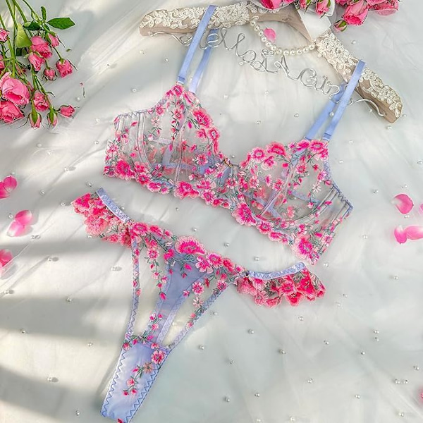 2025 Senaste Modell Sexigt Underklädesset för Kvinnor, Spets Underkläder för Kvinnor blomma Teddy Underkläder 3 Delar med Strumpeband Rosa Medium