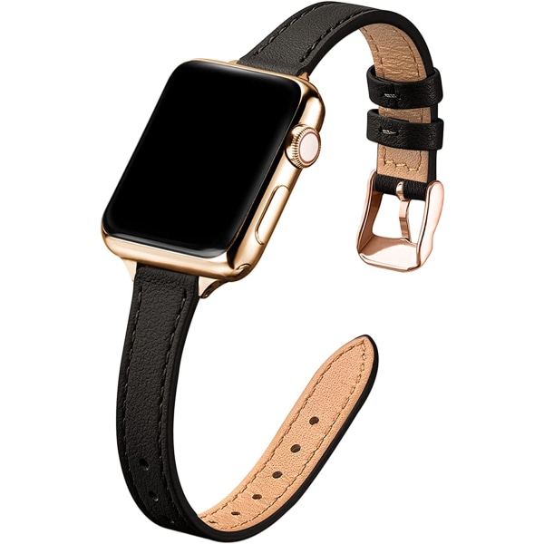 Smala läderband som är kompatibla med Apple Watch Band 38 mm Black with Gold 38mm/40mm/41mm