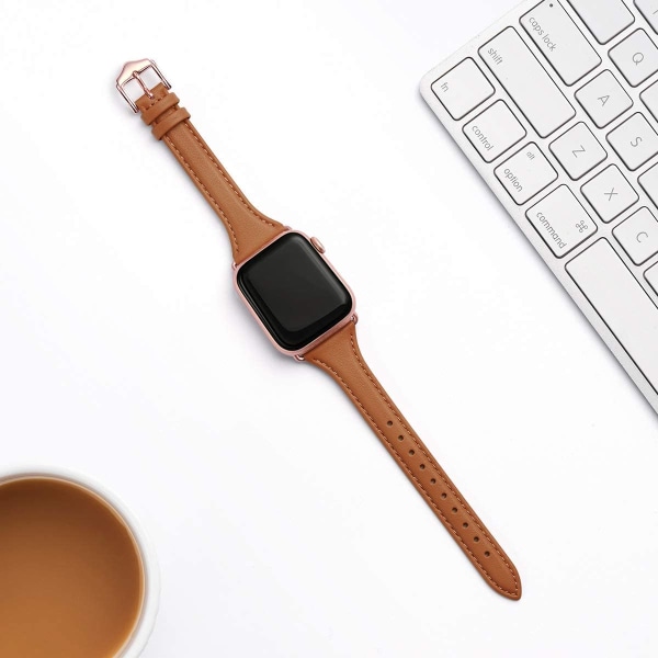 Läderband Kompatibla med Apple Watch Band 38mm 40mm Brown/RoseGold 38mm 40mm 41mm