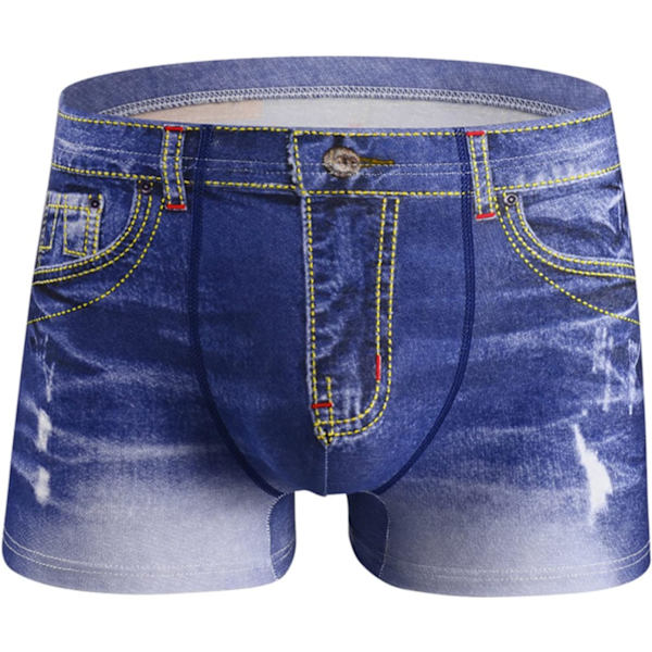 2025 Senaste Modell Herr Falska Jeans Underkläder Bomull Sexiga Boxerkalsonger Cowboy Tryckta Shorts Denimblå Small