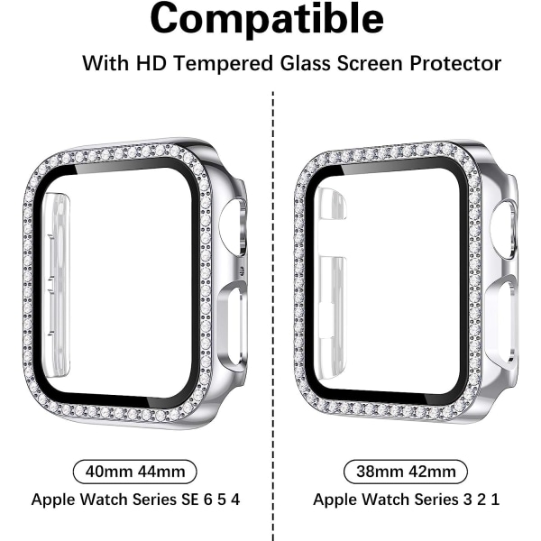 Hårt case för Apple Watch 38Mm, Bling Diamonds med skärmskydd Silver 38mm
