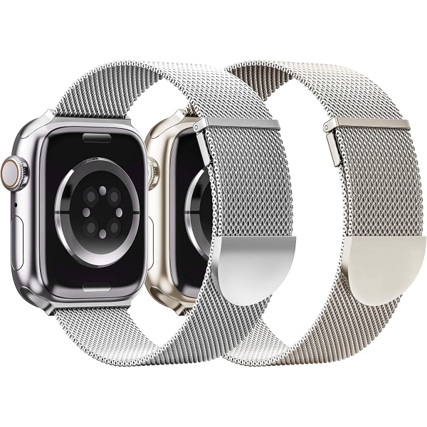 2-pack metalliskt magnetband kompatibelt med Apple Watch Silver/Starlight 38/40/41 mm