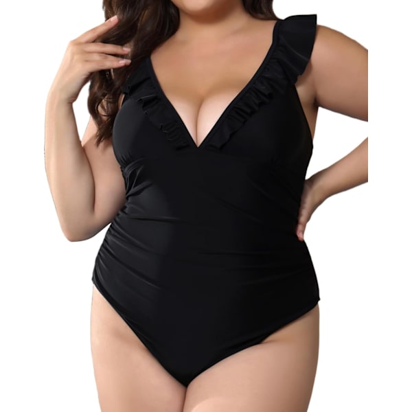 2025 Senaste Modell Dam Plus Size Baddräkt i Ett Stycke Magkontroll Sexiga Baddräkter för Kurviga Kvinnor Svart Badkläder Svart XX-Large