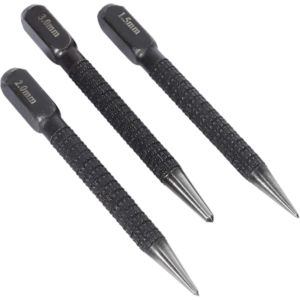 3-pack Centerpunch Set i Kolstål, 10 cm, Halksäker, för Metall, Trä, Märkning, Borrning, Svart