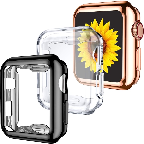 3-pack kompatibel med Apple Watch case 38 mm, mjuk HD hög Black/Rose Gold/Clear 38mm