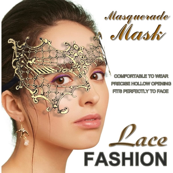 2025 Senaste Modell Maskeradmask för Kvinnor Spetsmask för Halloween Karneval Mardi Gras Party Kostym Halvansikte Guld