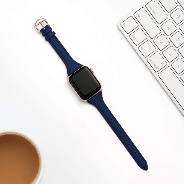 Läderband Kompatibla med Apple Watch Band 38mm 40mm Indigo/RoseGold 42mm 44mm 45mm 49mm