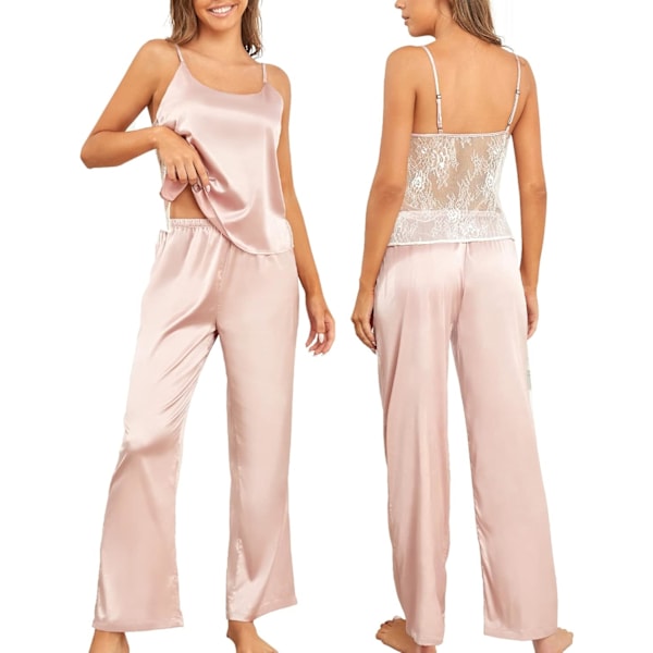2025 Senaste Modell Sexiga Siden Satin Pyjamas Set för Kvinnor Spets Nattkläder PJ Set Cami Toppar Shorts Byxor Nattlinne Pjs Mjuka Loungewear