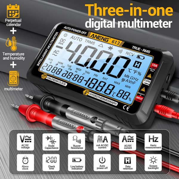 2025 Siste Modell Digitalt Multimeter Tester, 4000 Teller Spenningstester, Auto-Rangerende TRMS Voltmeter, Stor LCD Ohmmeter Måler AC/DC Strøm