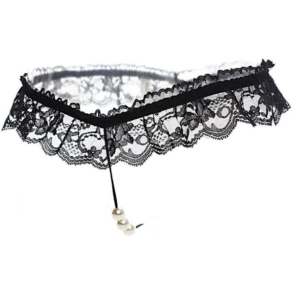 2025 Senaste Modell Dam Sexig Hänge Pärla G-string Blommig Spets Trosor Underkläder Svart One Size