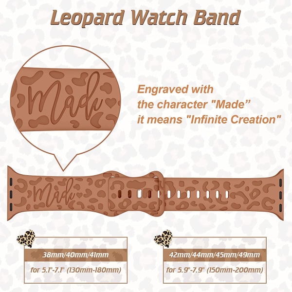 6-pack leopardgraverat band som är kompatibelt med Apple Watch 6pcs 7 42mm/44mm/45mm/49mm