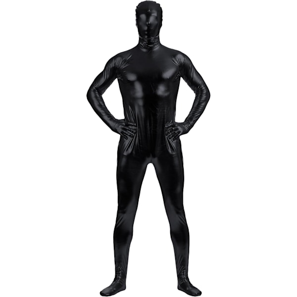 2025 Senaste Modell Herr- och Dam Metallisk Glänsande Dragkedja Zentai Stretchig Kostym Cosplay Helkroppsdräkt Svart Medium