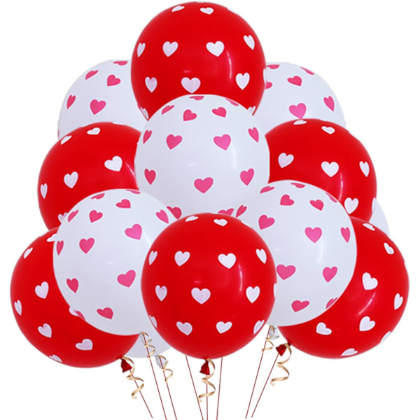 Hjärtballonger Röda och Vita Latexballonger Hjärtformade Ballonger för Alla Hjärtans Dag Frieri Bröllopsfest Dekorationer 30 st