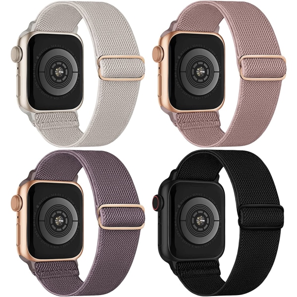 Stretchade Nylon Solo Loop-band som är kompatibla med Apple Watch 4pcs 4 42mm/44mm/45mm/49mm