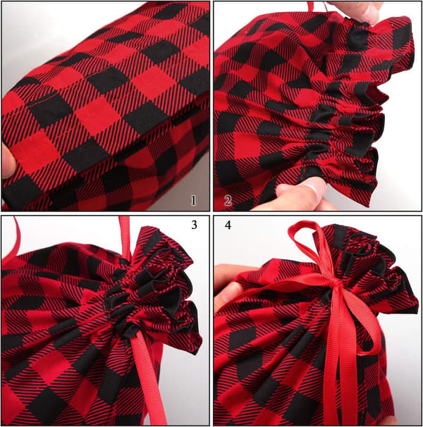 6-pak bomuld Buffalo Plaid rød og sort ternet snørepose