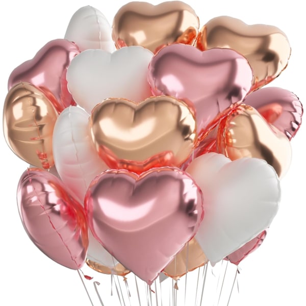 Rosa hjärtballonger 12 st, vita roséguldfolieballonger 45 cm hjärtformade heliumballonger kärleksballonger dekorationer