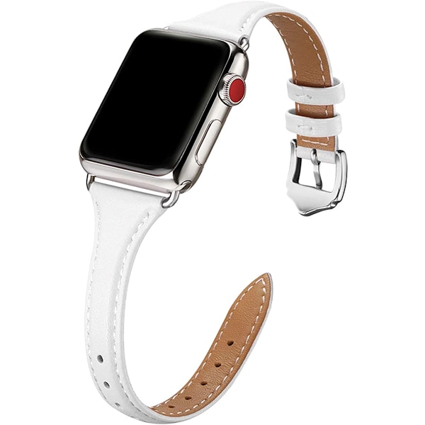 Läderband Kompatibla med Apple Watch Band 38mm 40mm White/Silver 42mm 44mm 45mm 49mm