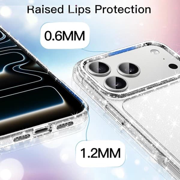 Glitterdeksel til iPhone 17 Pro 6,3-tommer, støtsikkert og glitrende design, søtt og glitrende, egnet for kvinner og jenter