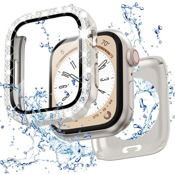 2 i 1 Bling Vattentätt Fodral för iWatch Serie 6 Starlight(Waterproof Double Diamonds 40mm