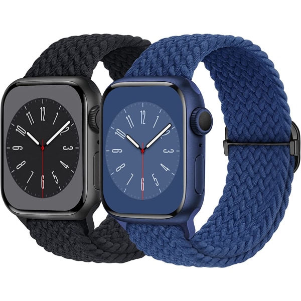 Flätat Solo Loop-kompatibelt Apple Watch-band 42 mm Black/Navy Blue 42mm/44mm/45mm/49mm