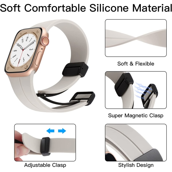 Silikon sportband kompatibelt med Apple Watch 38mm 40mm Starlight 42mm/44mm/45mm/49mm