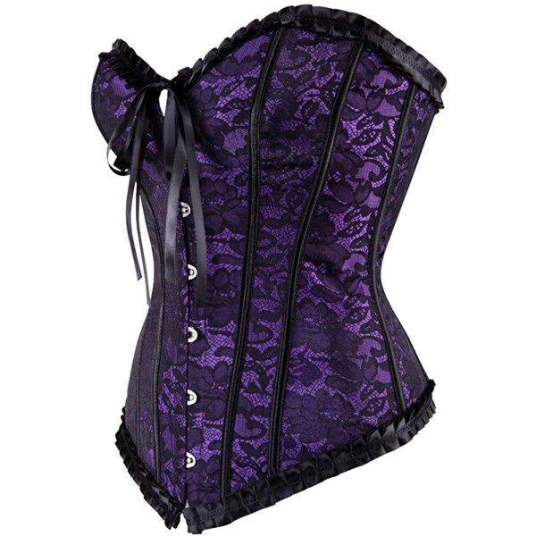 Korsetter för kvinnor Blommig Overbust Korsett Bustier Underkläder Purple 2805 S