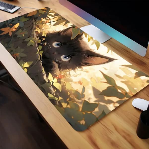 Sød katte skrivebordsmåtte, stor skridsikker musemåtte til computer (300 x 700 x 2 mm)