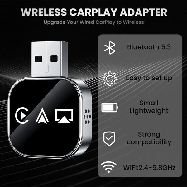 2026 uppgraderad 3-i-1 trådlös CarPlay-adapter, stöder dubbla 2.4/5GHz WiFi och Bluetooth 5.0 automatisk anslutning (för Android) Silver Android